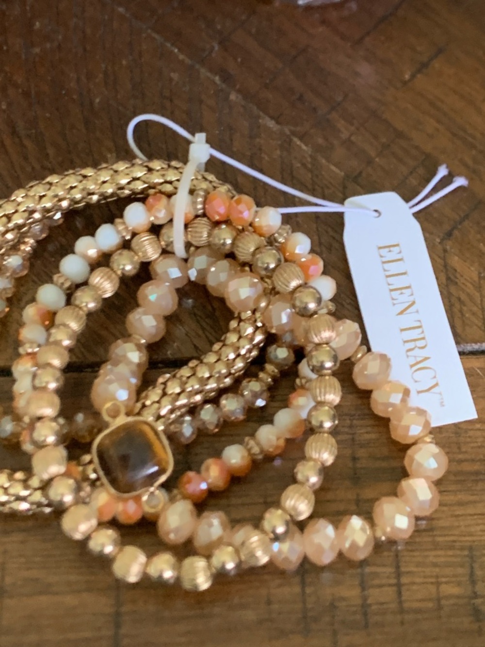 Ellen Tracy Peach and Gold Beaded Bracelet Set of 5